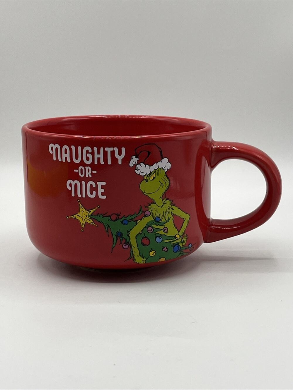 Dr. Seuss The Grinch Naughty or Nice Red Christmas Coffee Mug Soup Cup Large NEW